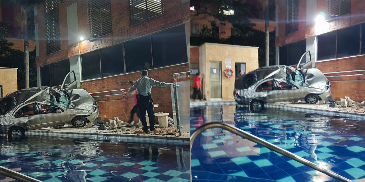 Carro cayó desde las alturas a una piscina en el Poblado, Sur de Medellín