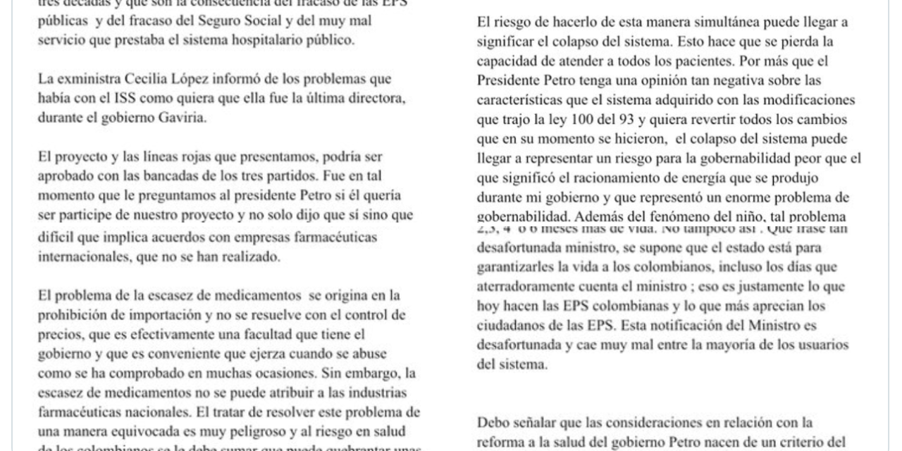 César Gaviria advierte sobre riesgos en la reforma de salud