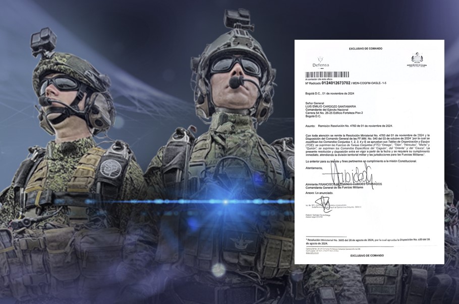 Ministerio de Defensa elimina Comandos Conjuntos y Fuerzas de Tarea de las Fuerzas Militares en histórica reestructuración