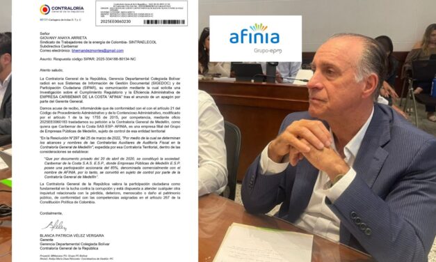 Contraloría General traslada a Medellín investigación de Afinia por posible apagón en la Costa Caribe