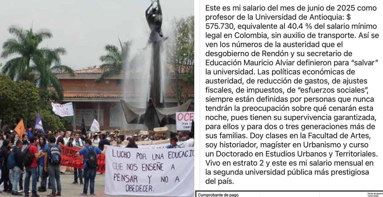 Denuncian crisis presupuestal en la Universidad de Antioquia: profesor asegura que recibe menos de medio salario mínimo