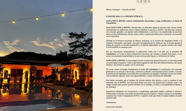 Gerente de Finca Hotel Sawa exige rectificación a El Colombiano