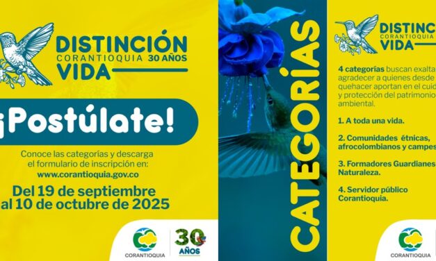Corantioquia abre inscripciones para Distinción Vida 2025