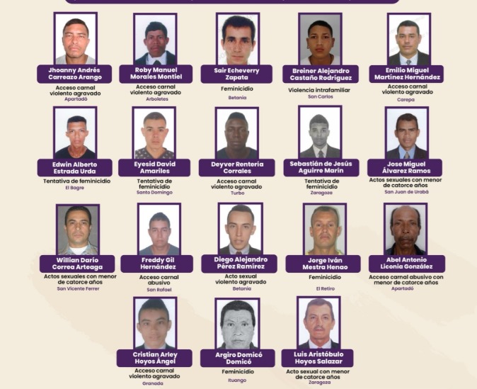 Antioquia publicó el cartel de los más buscados por delitos contra mujeres y niñas