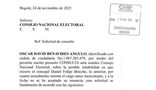 Concejal Daniel Felipe Briceño, estaría inhabilitado para aspirar al Congreso