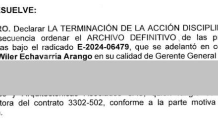 Procuraduría archiva de forma definitiva proceso disciplinario contra el exgerente de la EDU, Wilder Echavarría