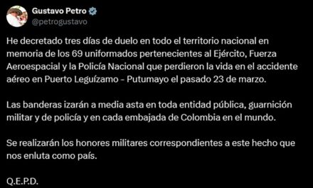 Gobierno decreta tres días de duelo nacional por muerte de 69 uniformados en accidente aéreo en Putumayo