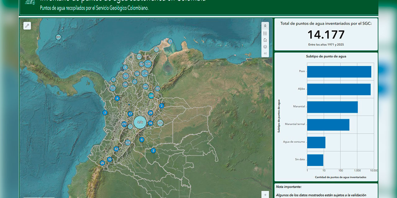 Servicio Geológico Colombiano lanza mapa con más de 14.000 puntos de agua subterránea en el país
