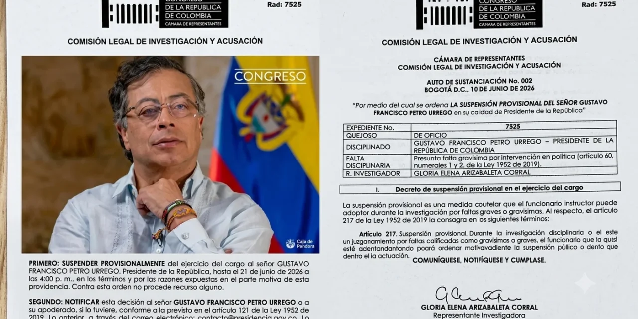 Suspensión provisional de Petro: Gloria Arizabaleta radicó un pedido en la Comisión de Acusación hasta el 21 de junio de 2026
