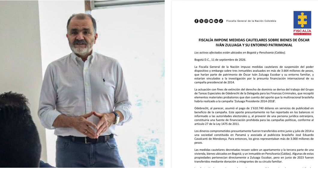Fiscalía impone medidas cautelares sobre bienes de Óscar Iván Zuluaga y su entorno familiar
