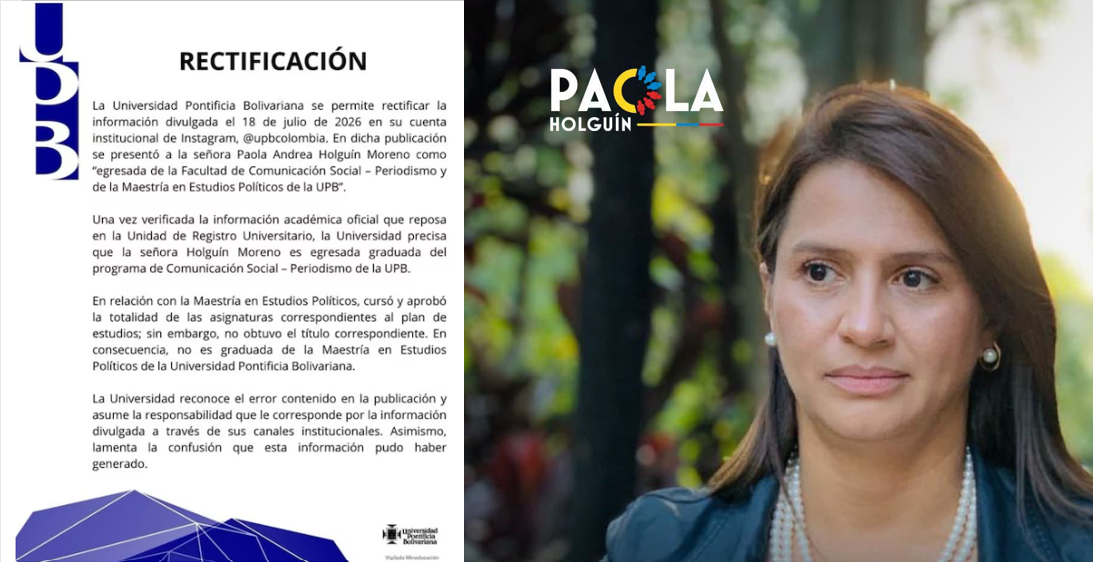 ¿Debería renunciar? UPB aclara que Paola Holguín no obtuvo título de maestría
